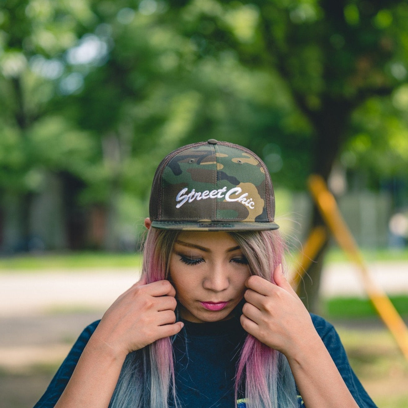 Flat visor mesh cap Leaves Military - StreetChic