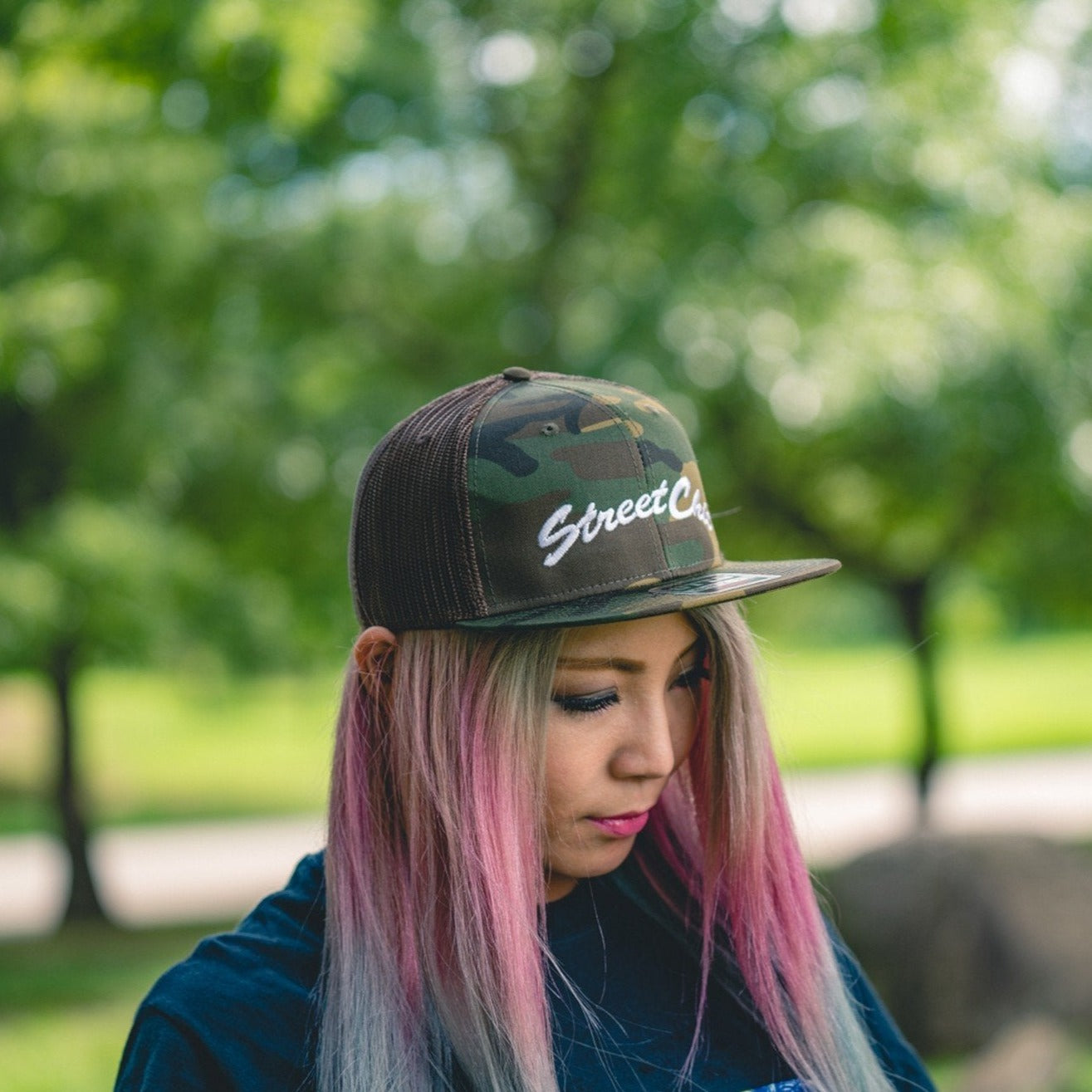 Flat visor mesh cap Leaves Military - StreetChic