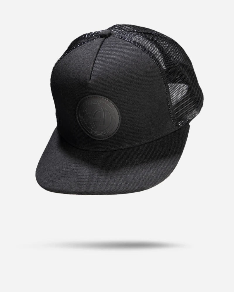 ブラックトラッカーハット ブラックパッチ キャップ | Adam's Black Trucker Hat - Black Patch - ARMLOCKERS SHOP