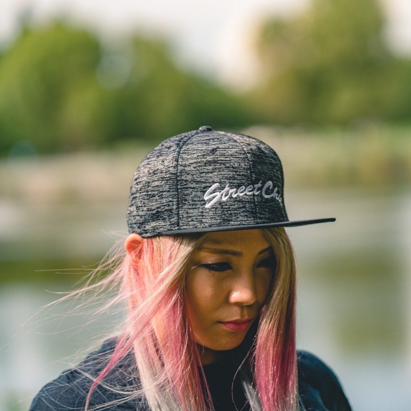 Flat visor cap / Cotton twill square Leaves Black / Plain-black - StreetChic