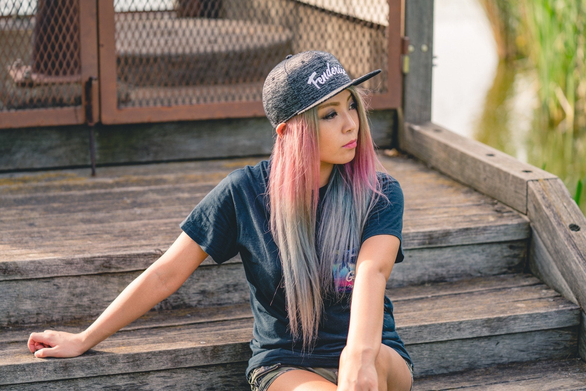 Flat visor cap / Cotton twill square Leaves Black - Fenderist