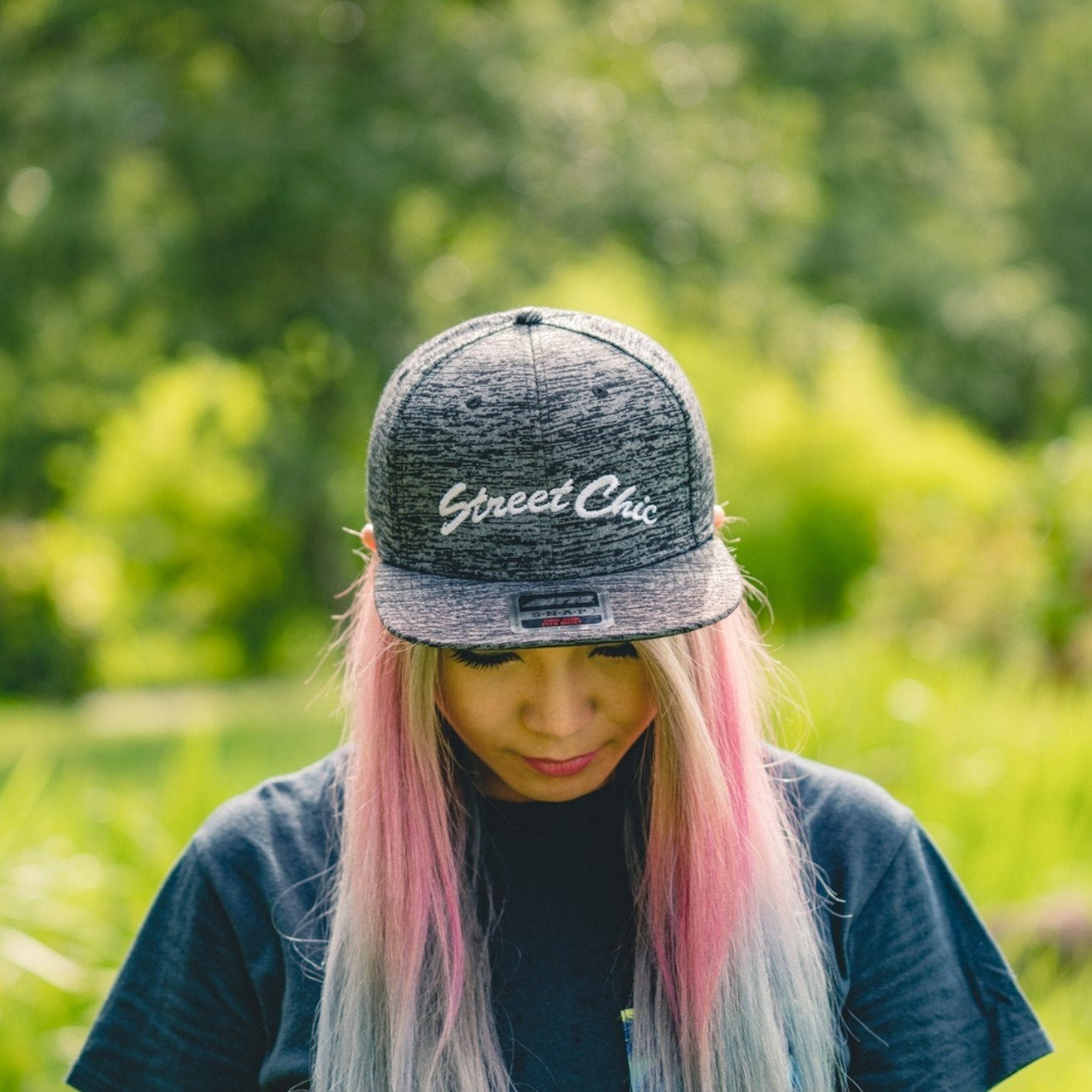 Flat visor cap / Cotton twill square Leaves Black - StreetChic