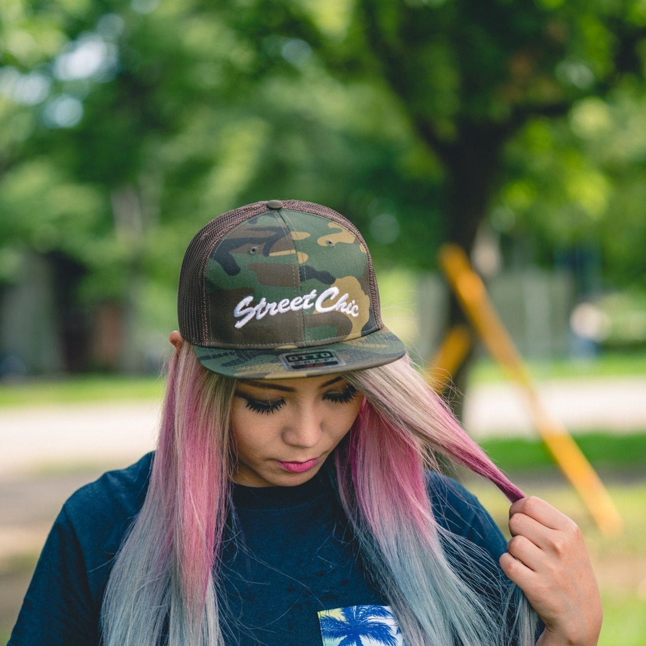 Flat visor mesh cap Leaves Military - StreetChic