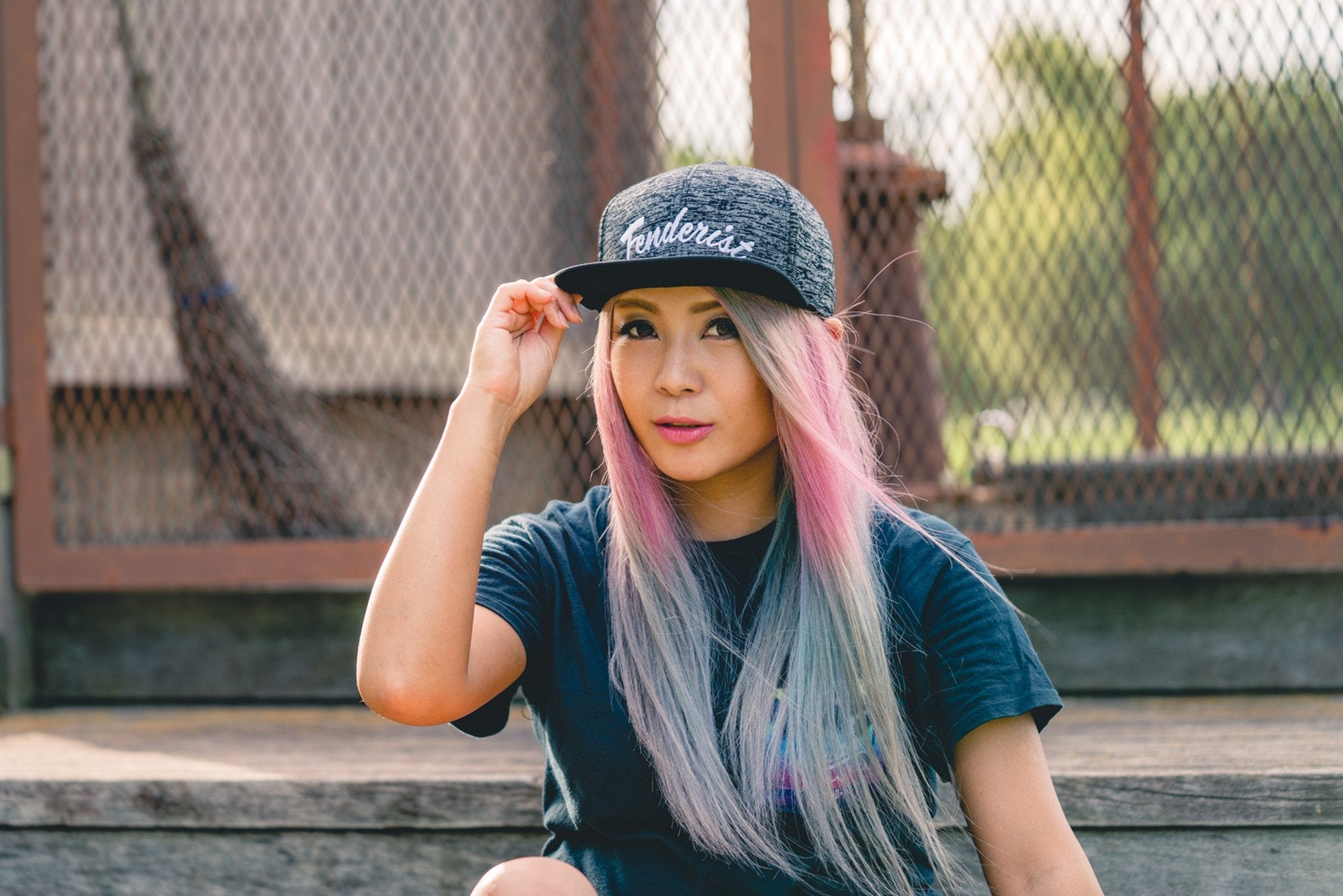 Flat visor cap / Cotton twill square Leaves Black - Fenderist