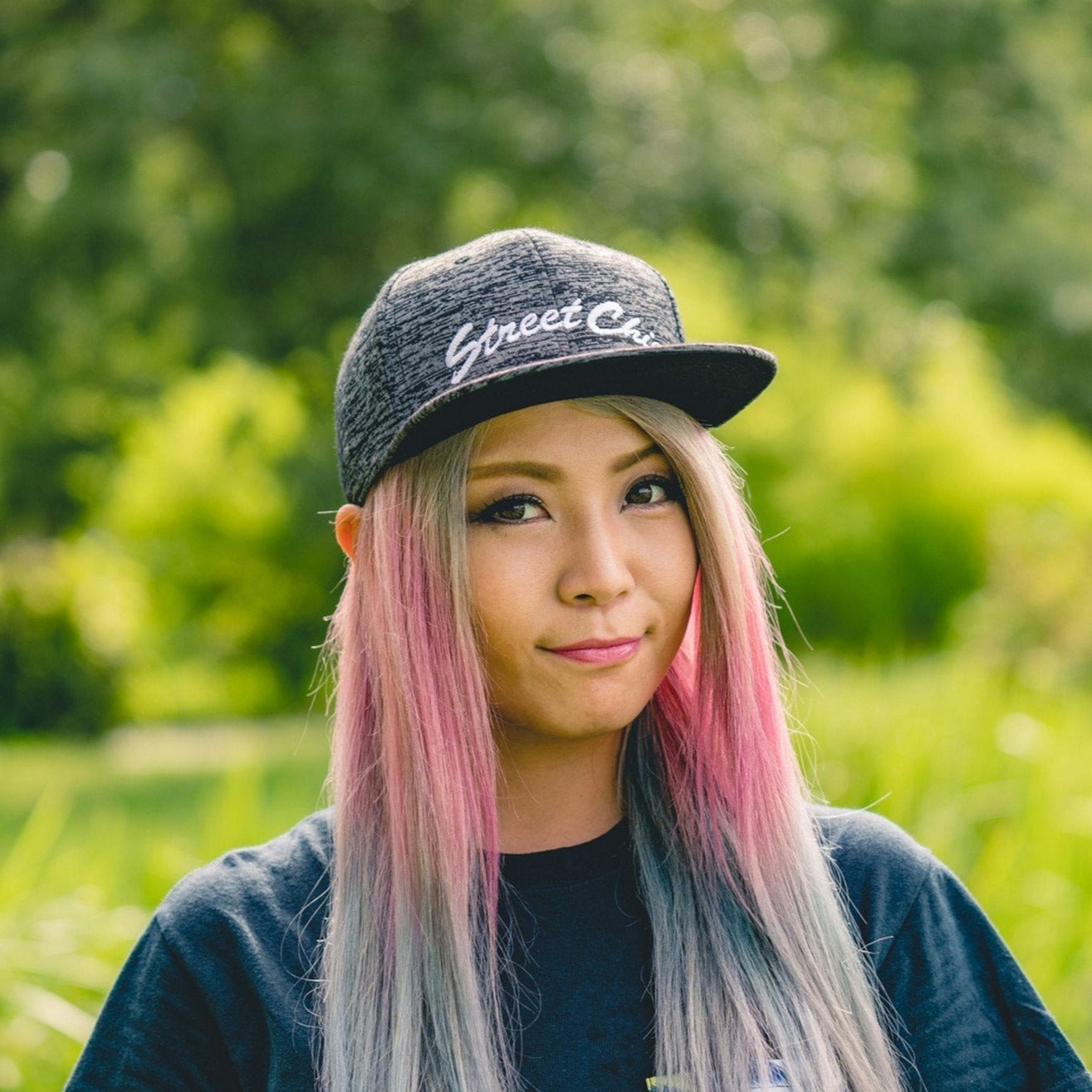 Flat visor cap / Cotton twill square Leaves Black - StreetChic